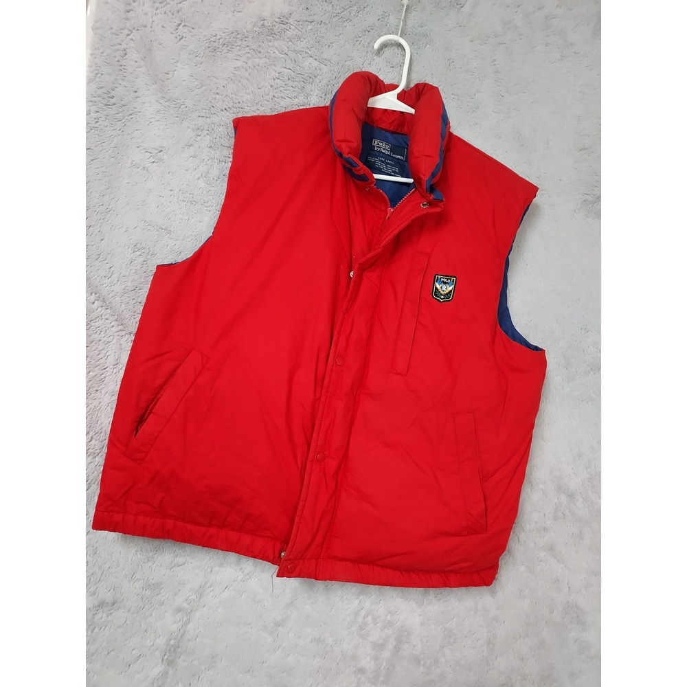 Vintage Polo Ralph Lauren Vest Mens Large Down Puffer Crest Red Full Zip Jacket